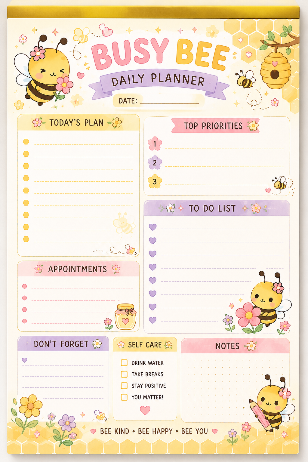 Busy Bee Daily Planner - Yellow