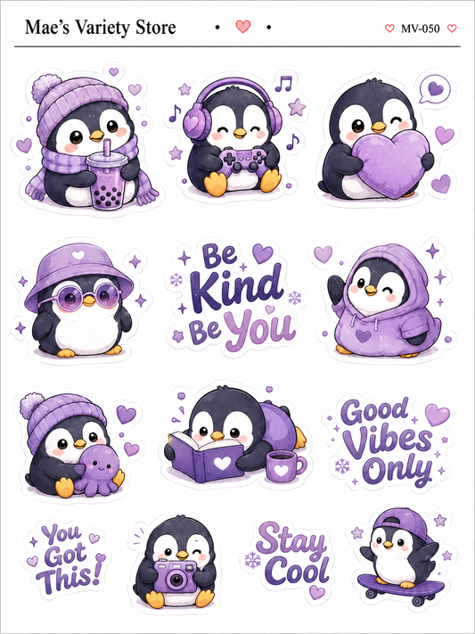 Purple Penguins Stickers